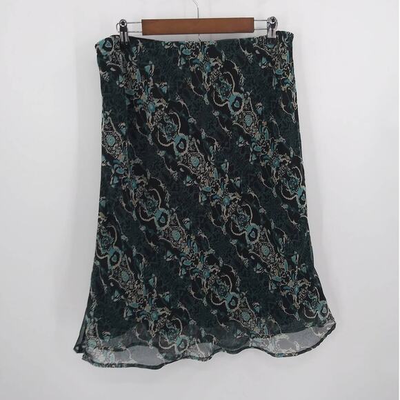 Cato Blue & Black Tribal Pattern Flowly Cottage Core Midi Skirt Fairy Sz Large - Picture 11 of 11